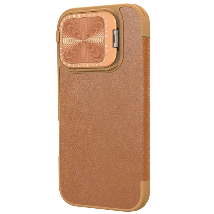 NILLKIN Qin Prop Series for iPhone 16 Pro Max Leather Case Lens Kickstand Phone Cover