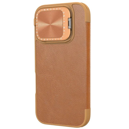 NILLKIN Qin Prop Series for iPhone 16 Pro Max Leather Case Lens Kickstand Phone Cover