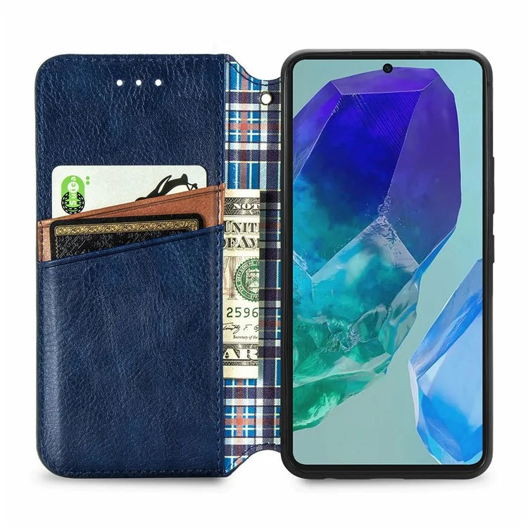 For Samsung Galaxy S24 FE Case Rhombus Imprint PU Leather Wallet Phone Cover