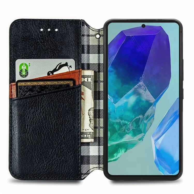 For Samsung Galaxy S24 FE Case Rhombus Imprint PU Leather Wallet Phone Cover
