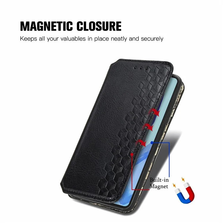 For Samsung Galaxy S24 FE Case Rhombus Imprint PU Leather Wallet Phone Cover