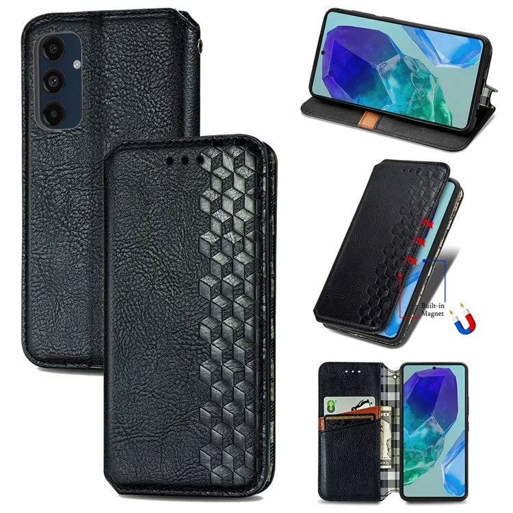For Samsung Galaxy S24 FE Case Rhombus Imprint PU Leather Wallet Phone Cover