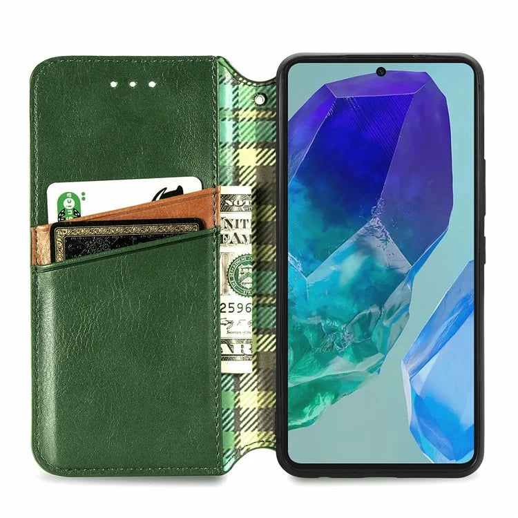 For Samsung Galaxy S24 FE Case Rhombus Imprint PU Leather Wallet Phone Cover