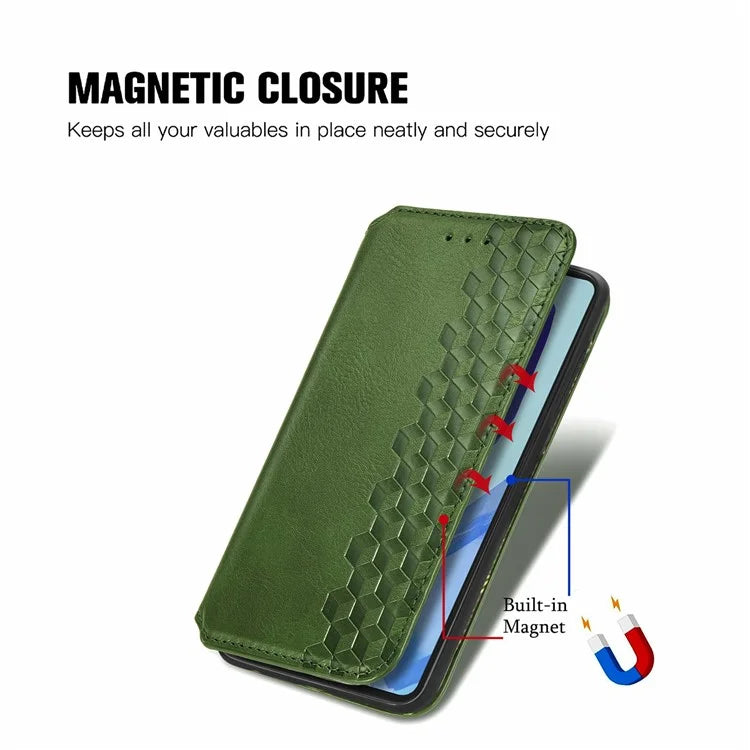 For Samsung Galaxy S24 FE Case Rhombus Imprint PU Leather Wallet Phone Cover