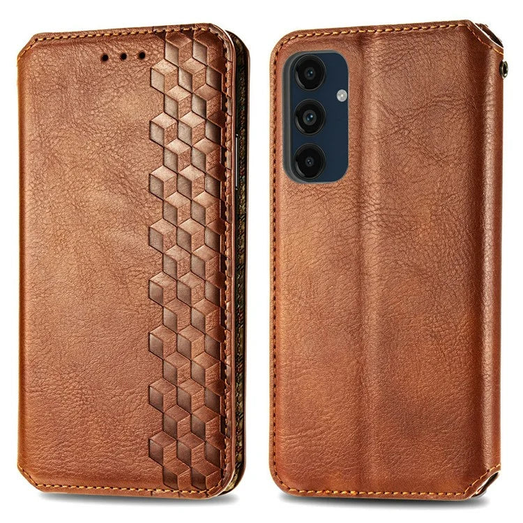 For Samsung Galaxy S24 FE Case Rhombus Imprint PU Leather Wallet Phone Cover