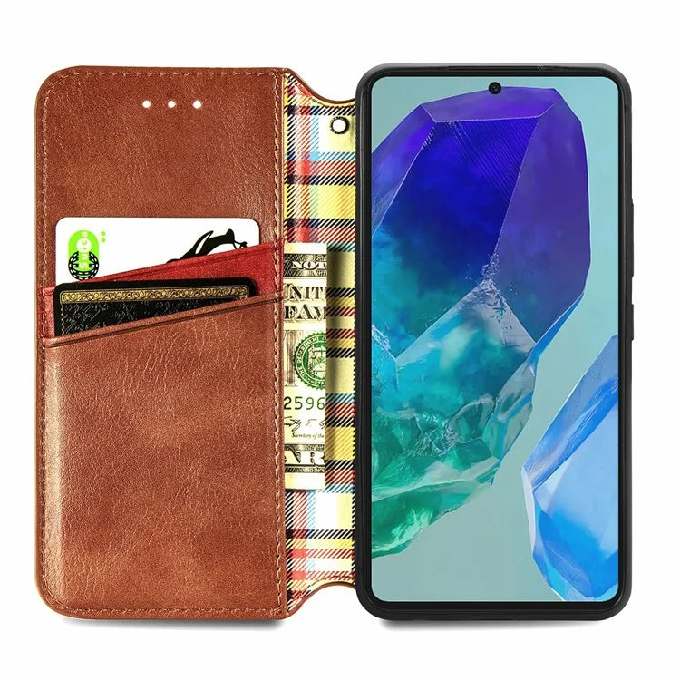 For Samsung Galaxy S24 FE Case Rhombus Imprint PU Leather Wallet Phone Cover