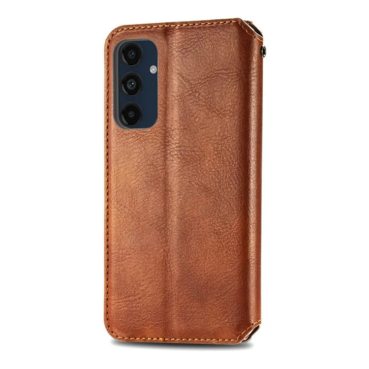 For Samsung Galaxy S24 FE Case Rhombus Imprint PU Leather Wallet Phone Cover