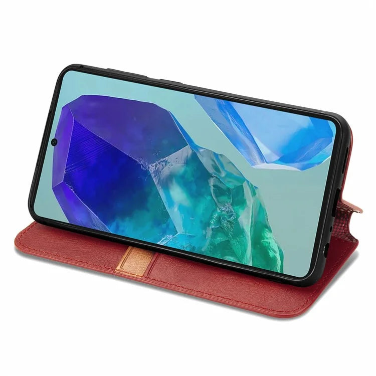 For Samsung Galaxy S24 FE Case Rhombus Imprint PU Leather Wallet Phone Cover