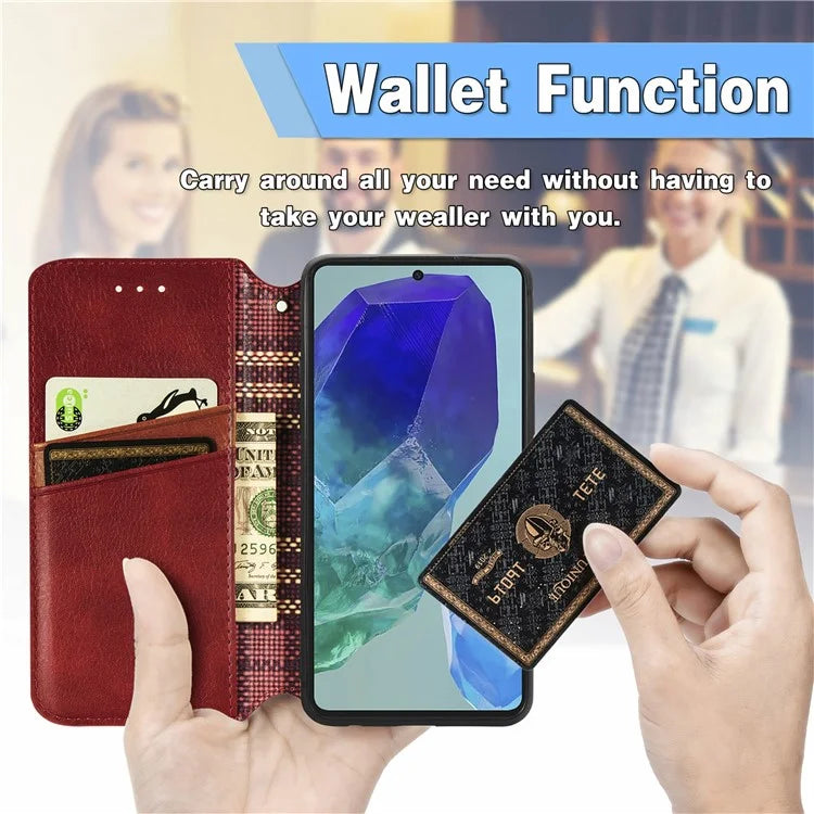 For Samsung Galaxy S24 FE Case Rhombus Imprint PU Leather Wallet Phone Cover