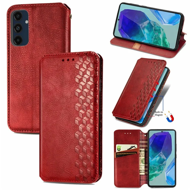 For Samsung Galaxy S24 FE Case Rhombus Imprint PU Leather Wallet Phone Cover