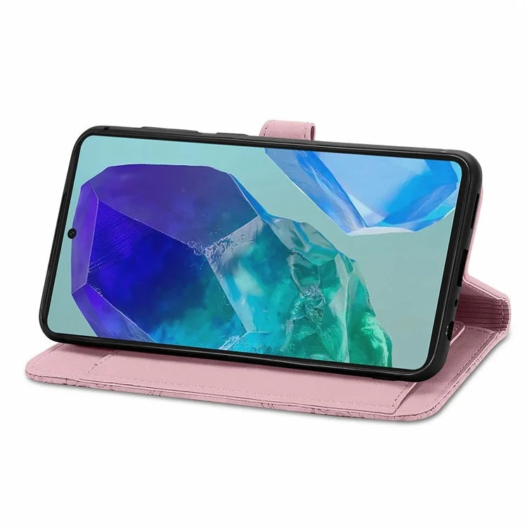 For Samsung Galaxy S24 FE Case Zipper Wallet PU Leather Flower Imprint Phone Cover