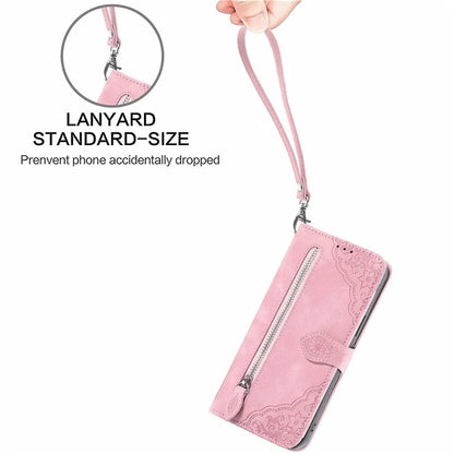 For Samsung Galaxy S24 FE Case Zipper Wallet PU Leather Flower Imprint Phone Cover