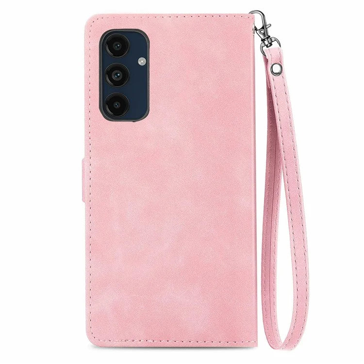 For Samsung Galaxy S24 FE Case Zipper Wallet PU Leather Flower Imprint Phone Cover
