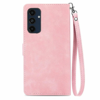 For Samsung Galaxy S24 FE Case Zipper Wallet PU Leather Flower Imprint Phone Cover