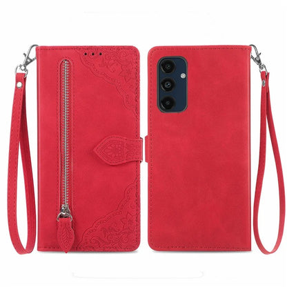 For Samsung Galaxy S24 FE Case Zipper Wallet PU Leather Flower Imprint Phone Cover