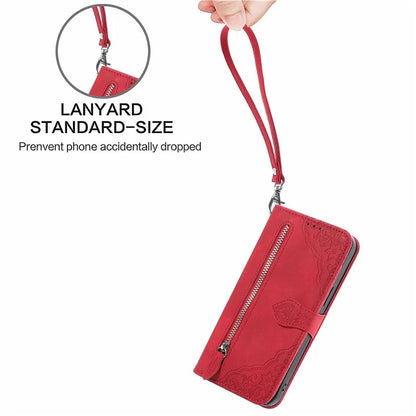 For Samsung Galaxy S24 FE Case Zipper Wallet PU Leather Flower Imprint Phone Cover