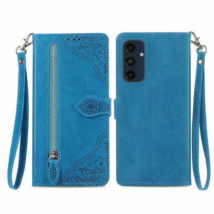 For Samsung Galaxy S24 FE Case Zipper Wallet PU Leather Flower Imprint Phone Cover