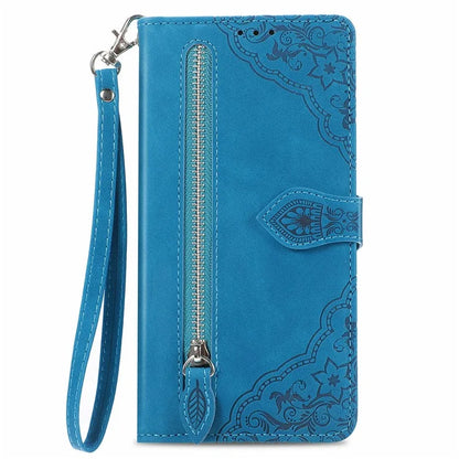 For Samsung Galaxy S24 FE Case Zipper Wallet PU Leather Flower Imprint Phone Cover