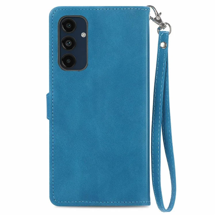 For Samsung Galaxy S24 FE Case Zipper Wallet PU Leather Flower Imprint Phone Cover