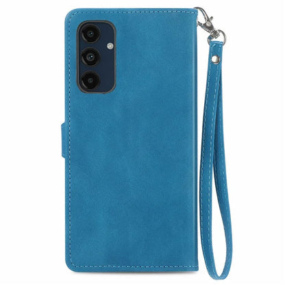 For Samsung Galaxy S24 FE Case Zipper Wallet PU Leather Flower Imprint Phone Cover