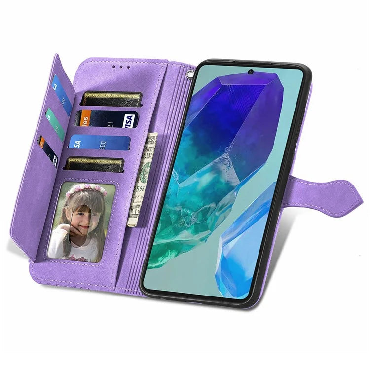 For Samsung Galaxy S24 FE Case Zipper Wallet PU Leather Flower Imprint Phone Cover