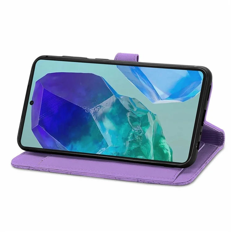 For Samsung Galaxy S24 FE Case Zipper Wallet PU Leather Flower Imprint Phone Cover