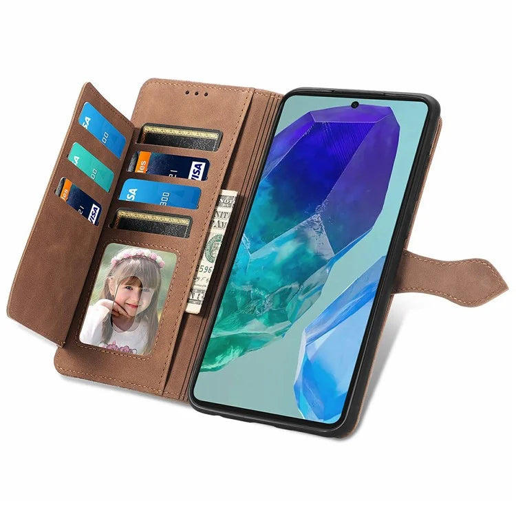 For Samsung Galaxy S24 FE Case Zipper Wallet PU Leather Flower Imprint Phone Cover