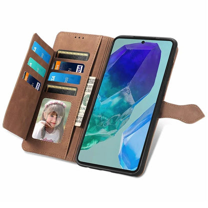 For Samsung Galaxy S24 FE Case Zipper Wallet PU Leather Flower Imprint Phone Cover