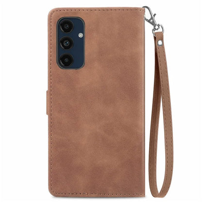 For Samsung Galaxy S24 FE Case Zipper Wallet PU Leather Flower Imprint Phone Cover
