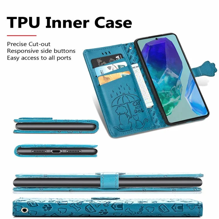 For Samsung Galaxy S24 FE Case Leather Wallet Flip Phone Cover Cute Cat Dog Pattern