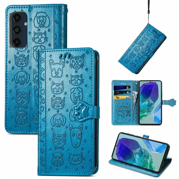 For Samsung Galaxy S24 FE Case Leather Wallet Flip Phone Cover Cute Cat Dog Pattern