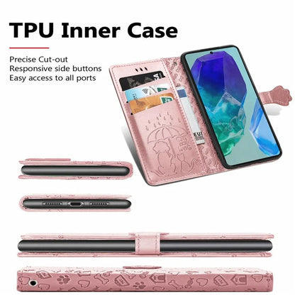 For Samsung Galaxy S24 FE Case Leather Wallet Flip Phone Cover Cute Cat Dog Pattern