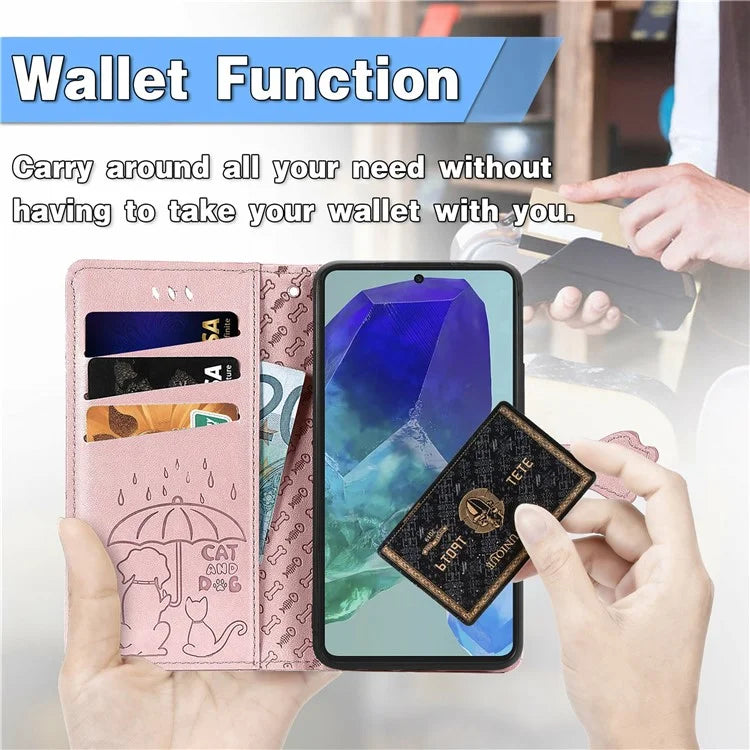 For Samsung Galaxy S24 FE Case Leather Wallet Flip Phone Cover Cute Cat Dog Pattern