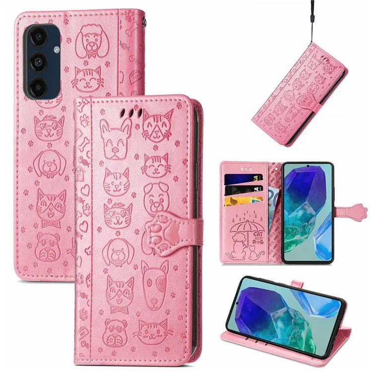 For Samsung Galaxy S24 FE Case Leather Wallet Flip Phone Cover Cute Cat Dog Pattern