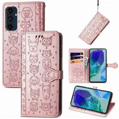 For Samsung Galaxy S24 FE Case Leather Wallet Flip Phone Cover Cute Cat Dog Pattern
