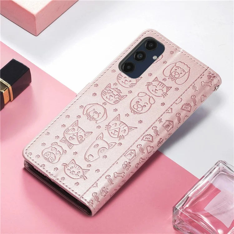 For Samsung Galaxy S24 FE Case Leather Wallet Flip Phone Cover Cute Cat Dog Pattern