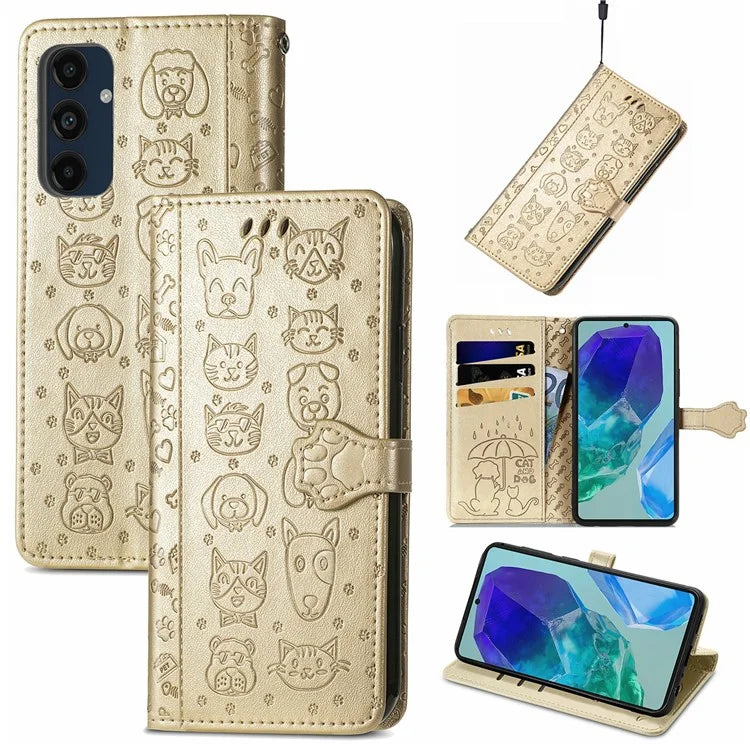 For Samsung Galaxy S24 FE Case Leather Wallet Flip Phone Cover Cute Cat Dog Pattern
