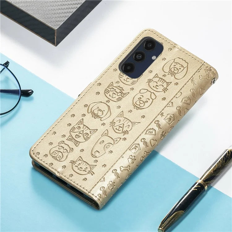 For Samsung Galaxy S24 FE Case Leather Wallet Flip Phone Cover Cute Cat Dog Pattern