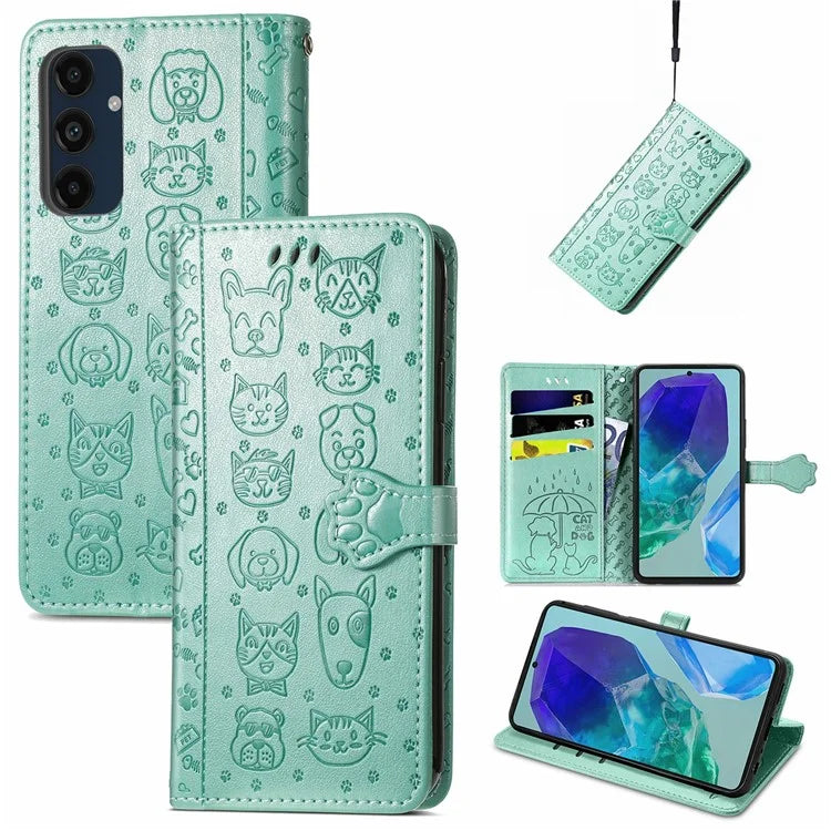 For Samsung Galaxy S24 FE Case Leather Wallet Flip Phone Cover Cute Cat Dog Pattern