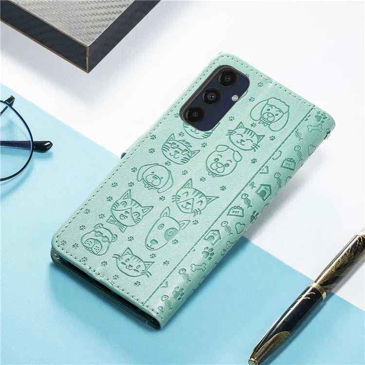 For Samsung Galaxy S24 FE Case Leather Wallet Flip Phone Cover Cute Cat Dog Pattern