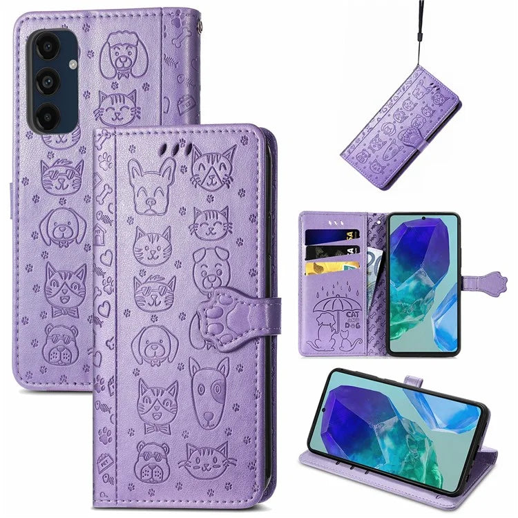 For Samsung Galaxy S24 FE Case Leather Wallet Flip Phone Cover Cute Cat Dog Pattern