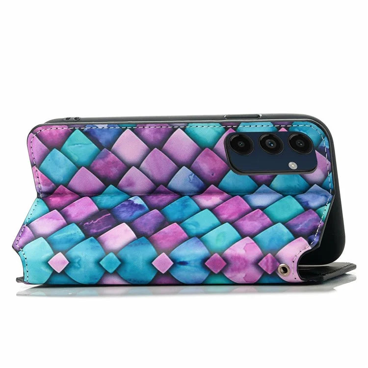 CASENEO 001 Series for Samsung Galaxy S24 FE Case RFID Blocking Wallet Leather Cover Pattern Print