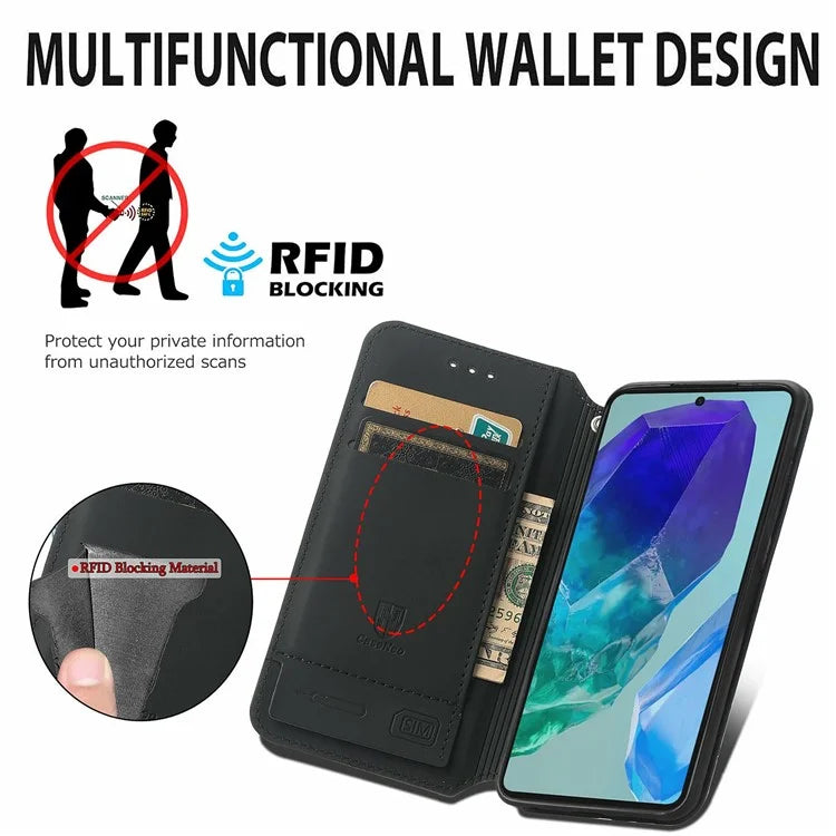 CASENEO 001 Series for Samsung Galaxy S24 FE Case RFID Blocking Wallet Leather Cover Pattern Print