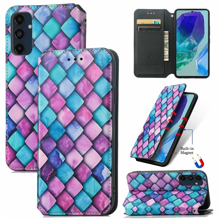 CASENEO 001 Series for Samsung Galaxy S24 FE Case RFID Blocking Wallet Leather Cover Pattern Print
