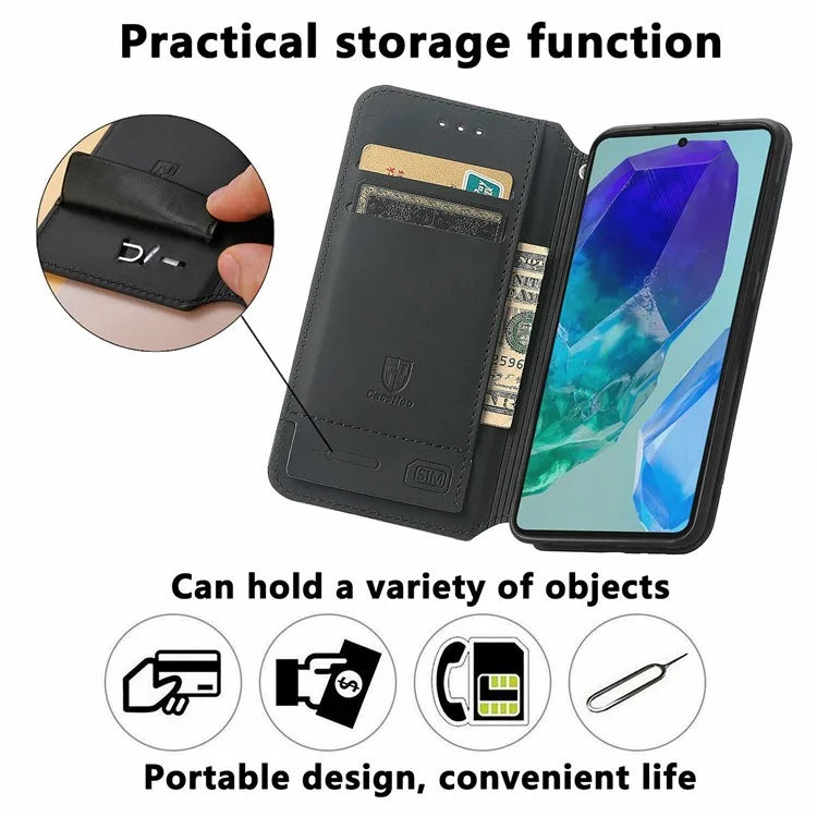 CASENEO 001 Series for Samsung Galaxy S24 FE Case RFID Blocking Wallet Leather Cover Pattern Print