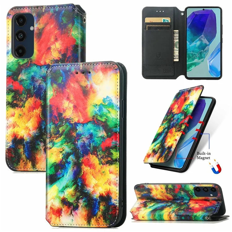 CASENEO 001 Series for Samsung Galaxy S24 FE Case RFID Blocking Wallet Leather Cover Pattern Print