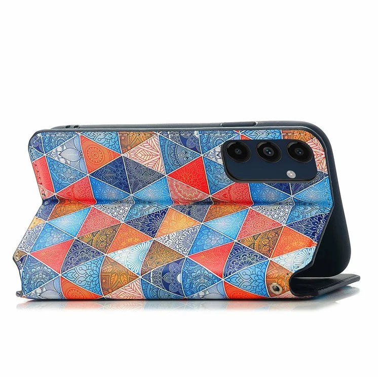 CASENEO 001 Series for Samsung Galaxy S24 FE Case RFID Blocking Wallet Leather Cover Pattern Print