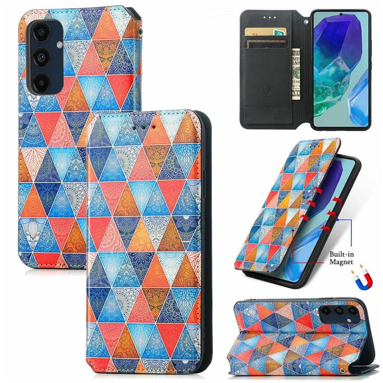 CASENEO 001 Series for Samsung Galaxy S24 FE Case RFID Blocking Wallet Leather Cover Pattern Print