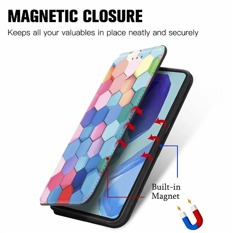 CASENEO 001 Series for Samsung Galaxy S24 FE Case RFID Blocking Wallet Leather Cover Pattern Print
