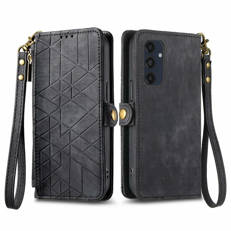 For Samsung Galaxy S24 FE Case Zipper Wallet Geometry Lines Leather Phone Cover